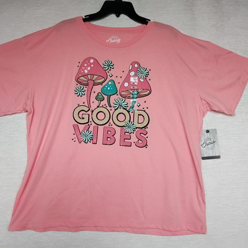 Outside The Limits XL T-shirt Distressed Mushroom Graphic "Good Vibes" - Picture 2 of 9